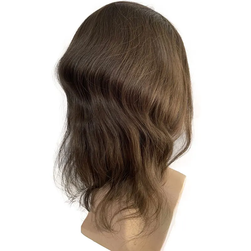 12inch Long Hair Men\'s Toupee Brazilian Human Hair Mens Wigs Thin Skin Base PU Replacement Mens Toupee 10×8 Hair Pieces For Men