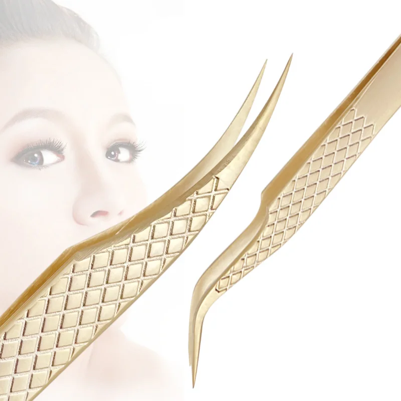 Eyelash Tweezers 1PC Precision False Eyelashes Fan Lash Extension Supplies Pearl Gold Nail Clips