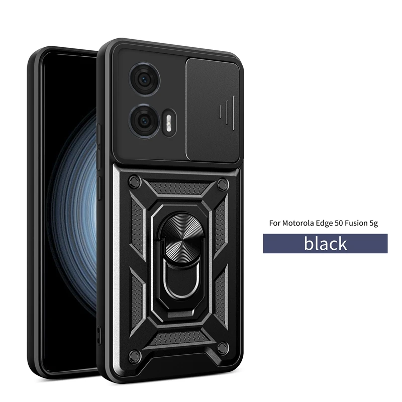 Enhanced Motorola Moto Edge 50 Fusion Case with Magnetic Ring Armor and Slide Lens Camera Protection