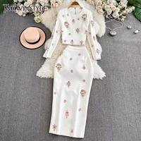 TWOTWINSTYLE Luxury Style Two Piece Set For Women O Neck Long Sleeve Topa High Waist Skinny A Line Skirt Set Female KSE524945 1
