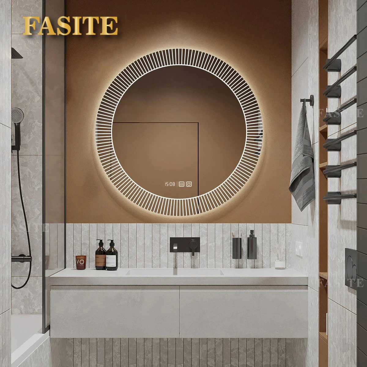 Description Picture 4 of itemNordic Style Smart Bath Mirrors Wall Mounted Toilet Round Mirrors Home Bathroom Led Luminous Dressing Mirror with Touch Screen