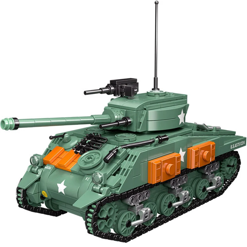 

Military WW2 Sherman M4 Medium Tank Block DIY Mini 1:35 Model Building Brick Toy For Boy Kid