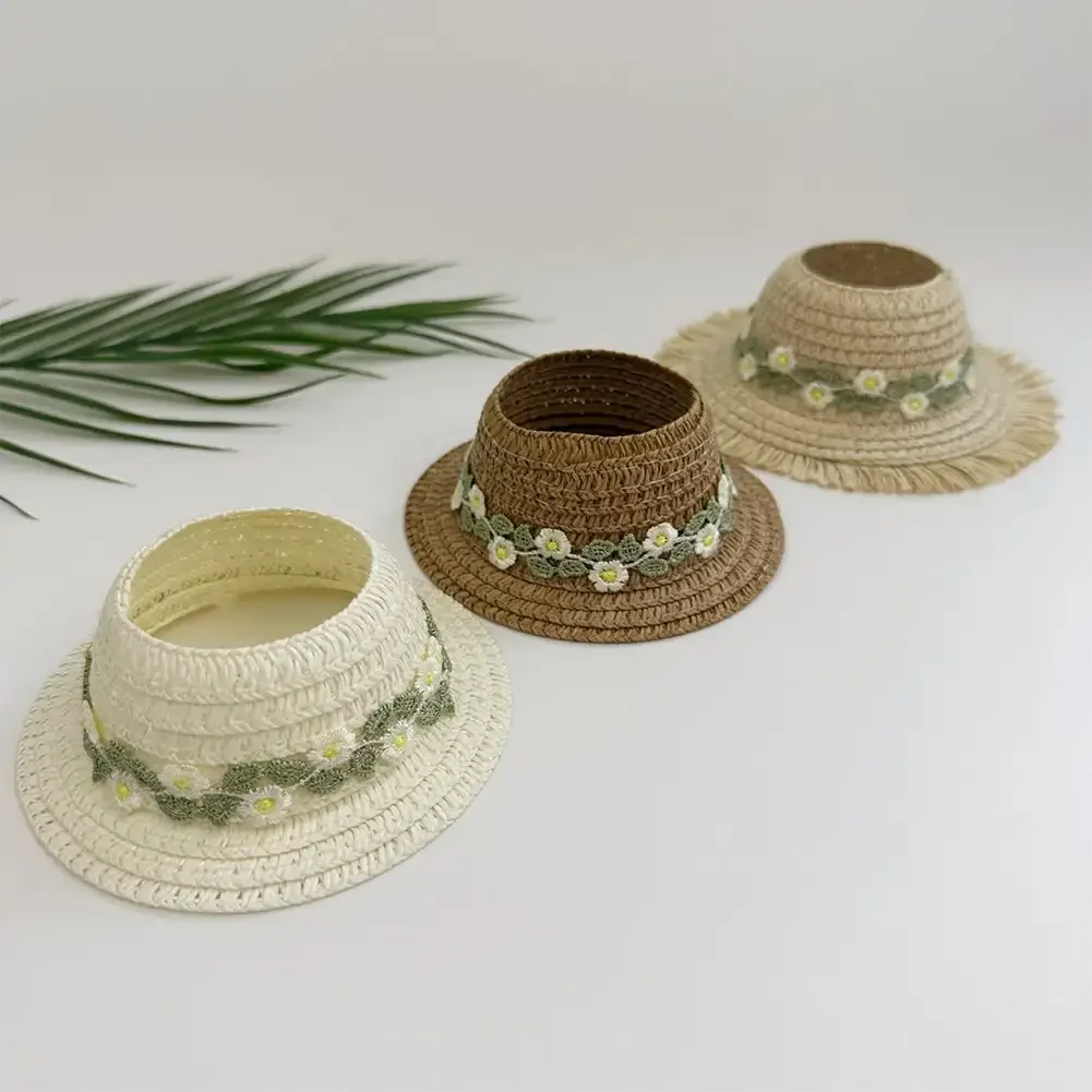 Clothes for Labubu Open-Top Straw Hat Flower Hat with Bow 1st 2nd 3rd Gen for 17cm Labubu Sitting Party Outfit Accessories 6