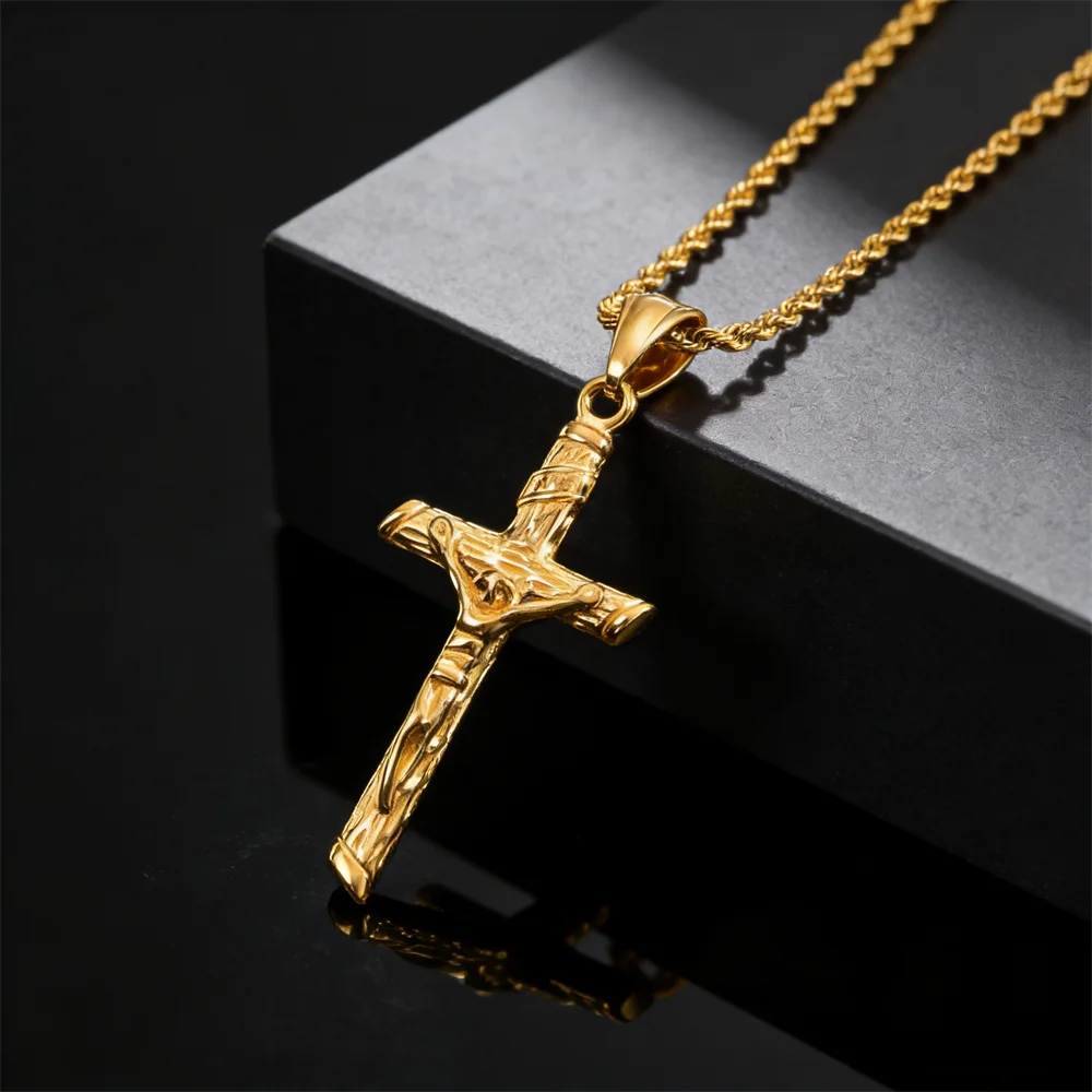 Edelstahl-Kreuz-Halskette für Männer, christliche Jesus-Anhänger-Halskette, Katholizismus, religiöser Glaube, Schmuck, Ostergeschenke