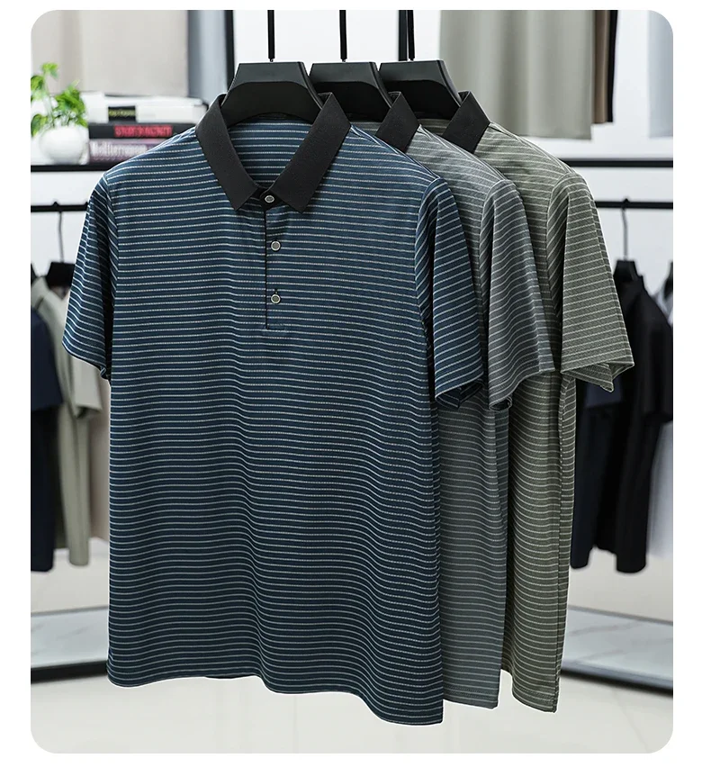 BROWON Brand 2025 Summer Man's Branded Polo Shirt Thin Striped Design Short Sleeve Retro Style Office Work Polo Shirt for Man 20 Sf893a25313f24a55a0b10a149a8d6d1ak