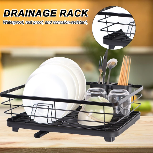 2 Tier Dish Drying Rack Compact Dish Rack with Cutlery Holder Dish Drainer  Sink Dish Drying