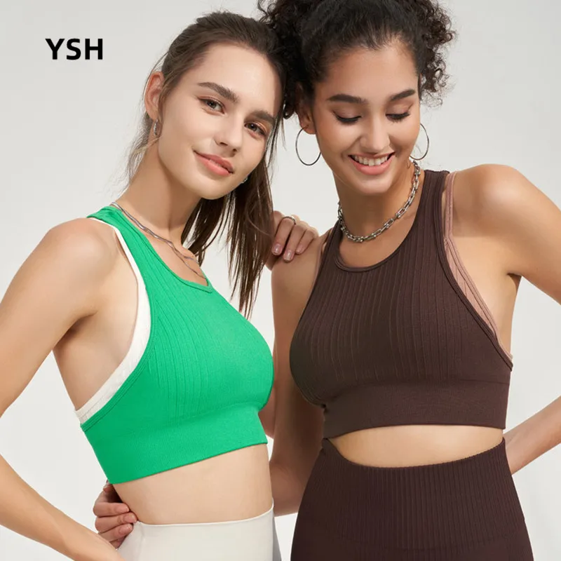 

YUSHUHUA Autumn Sexy Splicing Design Fitness Yoga Bra Seamless Sports Top Gather Sportswear For Women Gym Workout Underwear