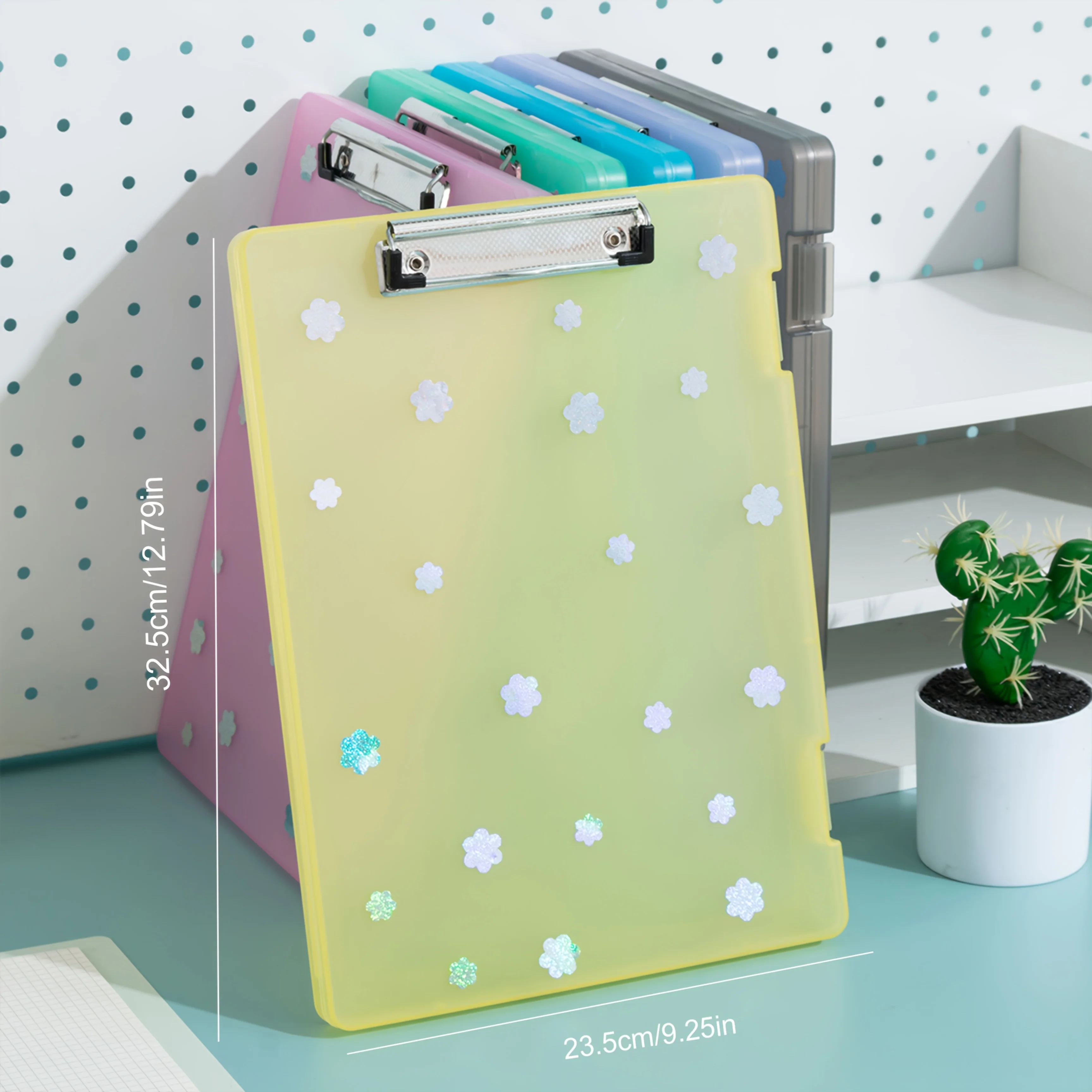 Floral Plastic File Folder with Writing Pad and Pen Slot Large Capacity Rectangular Office Organizer Box