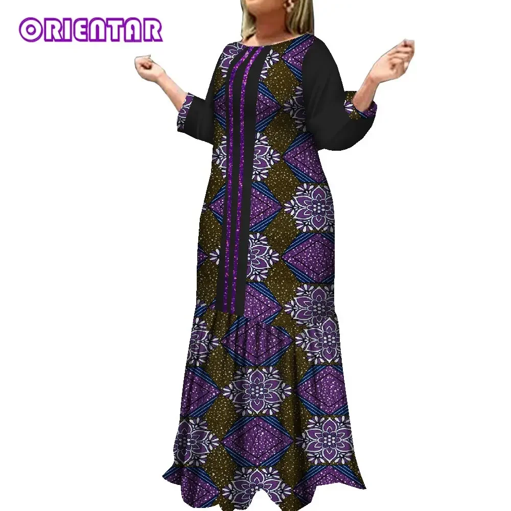 

Африканские платья для женщин, новинка 2023, Элегантное Длинное Платье с большой женской королевой, хлопковое вечернее платье с Африканским принтом WY4757