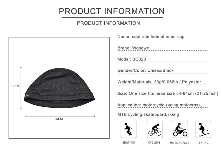 Description Picture 3 of itemWOSAWE Moisture Wicking Cycling Cap Cooling Skull Cap Helmet Lining Breathable Running Cycling Hat Quick Dry Sports Cap
