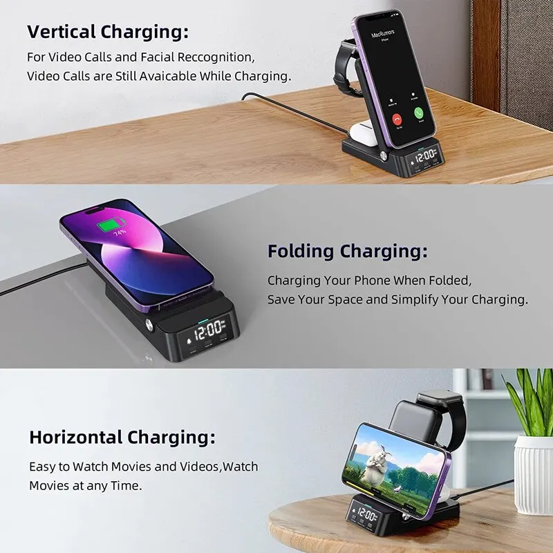 Wireless charger 15W 4 in 1 wireless charger stand for iPhone 15 14 13 12 X Samsung Galaxy S22 S21 Apple Watch Airpods fast charging dock station