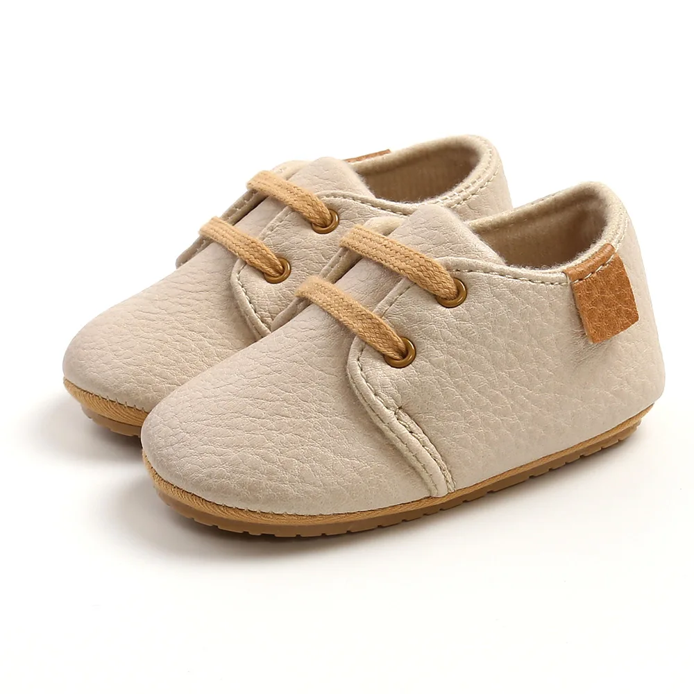 Baby shoes Meckior Baby Shoes Retro PU Leather Boy Girl Toddler Rubber Sole Anti-slip First Walkers Unisex Newborn Moccasins