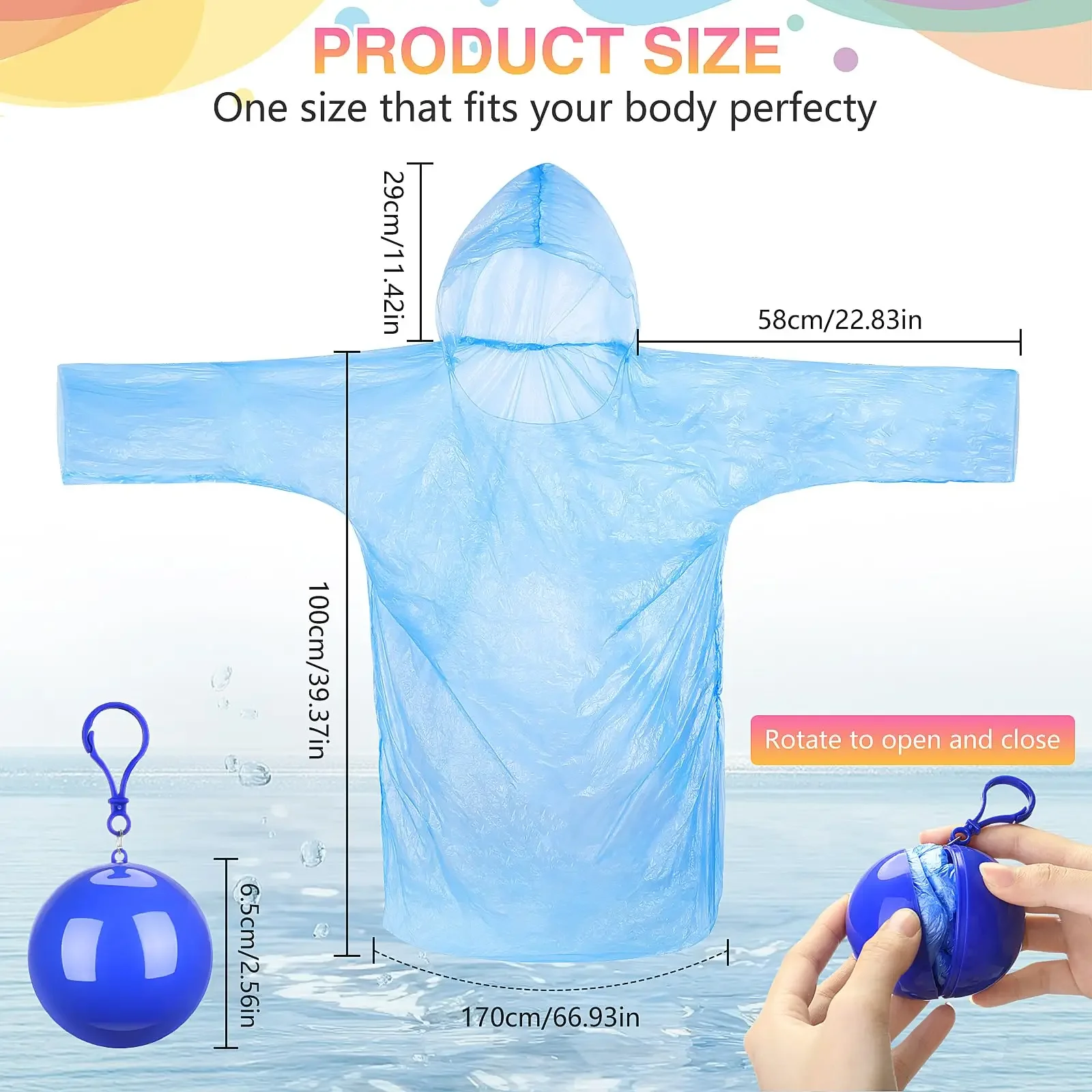 Raincoat Poncho 1PC Portable Disposable Emergency Raincoats in Ball with Hook Plastic for Travel Outdoor