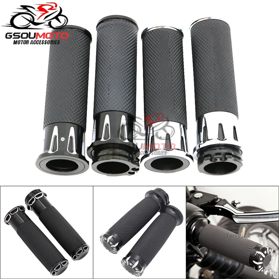 thumbnail image 2 of 1" (25mm) Black Handlebar Grips For Harley Touring, Sportster, Dyna, Softail - Aluminum, Anti-Rust 2 of 13
