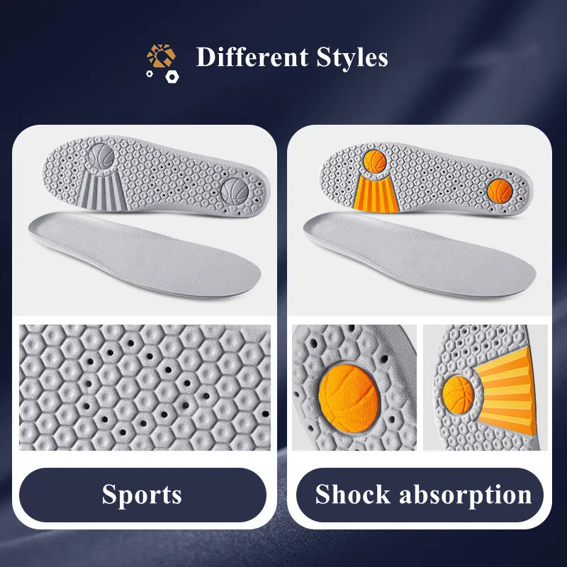 1Pair Basketball Sports Insoles Shock Absorption Sweat-absorbing  Breathable Air Cushion PU Soft Shoe Pads for Women Men Insole