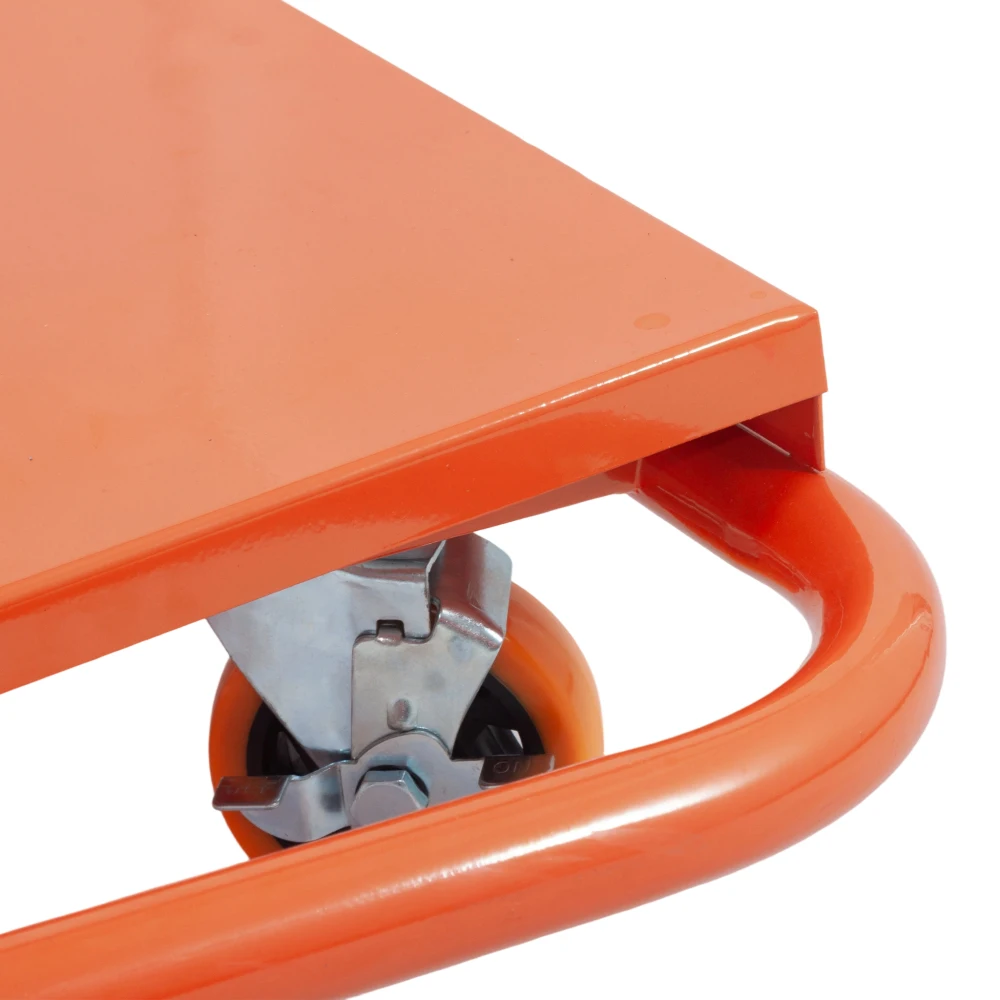 Robuster Orangenplattenwagen für Gipskarton mit 1000 kg Tragfähigkeit. Rigips-Transportwagen mit Rollen für Paneele – Detail 6