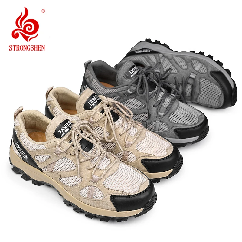 

STRONGSHEN Men's Hiking Shoes Outdoor Mesh Breathable Wear-resistant Sport Shoes Men Trekking Walking Hunting Tactical Sneakers