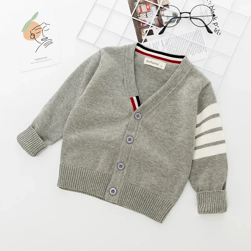 아동용 줄무늬 순면 가디건 코트, 긴팔 V넥 니트 sweater1-7Y, 한국 스웨터, 남아 용수철 가을