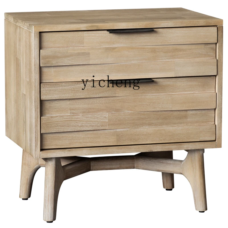 

Tqh Two-Drawer Cabinet Modern Minimalist Complete Furniture Bedroom Storage Cabinet Solid Wood Bedside Cabinet