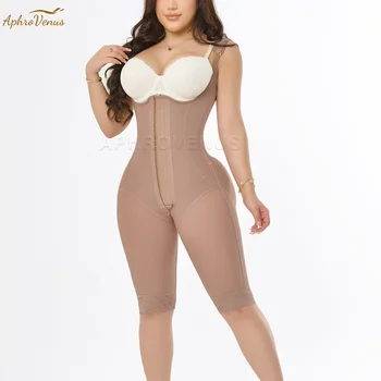 Fajas High Compression Body Shaper with Bones Fabric Abdominal Control Adjustable Shoulder Clasps and Buttock Butt Lifter