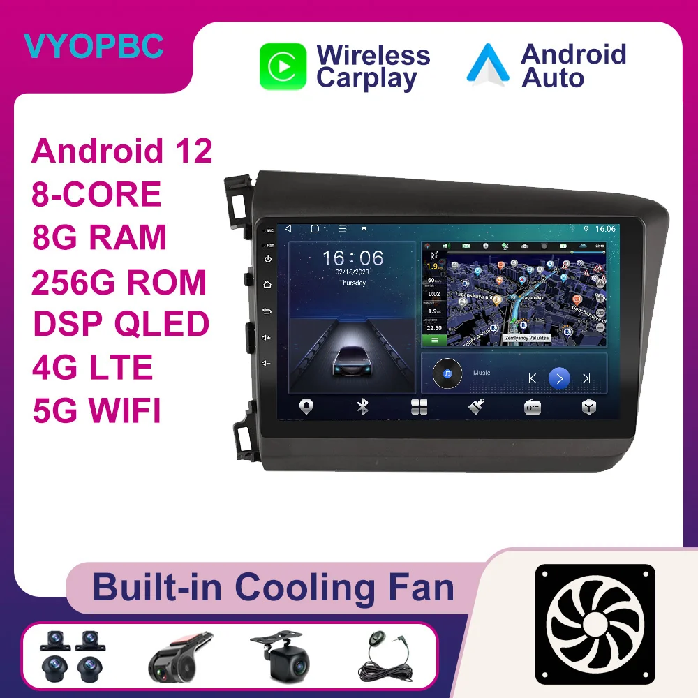 

Android 12 для Honda Civic 2012 - 2015 автомобильный радиоприемник SWC No 2din стерео навигация GPS плеер видео 4G DSP мультимедиа AHD RDS BT