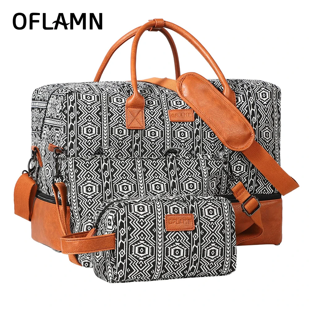 

Weekender Travel Bag Overnight Bag for Women Bohemian Style, Large size luggage Duffle Bag Set with Hand Tote Bag & Toiletry Bag