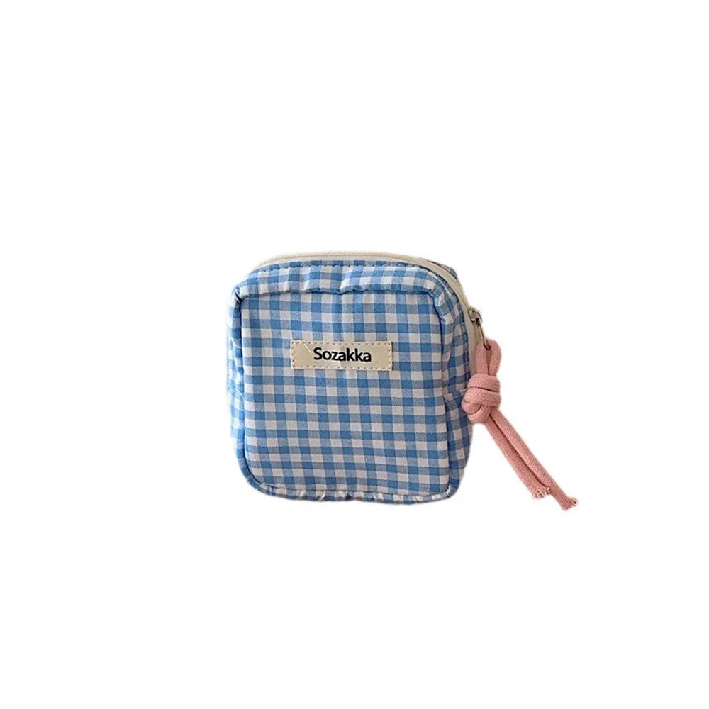 Cosmetic Bag Mini Cute Lattice Square Cosmetic Bag Women Portable Earphones Lipstick Sanitary Napkins Storage Pouch Small Makeup Zipper Bags