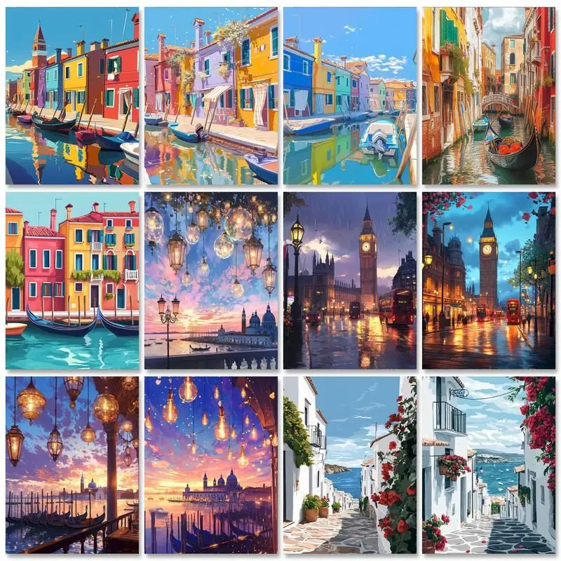 GATYZTORY Diy City Painting By Numbers For Adults 40x50cm Acrylic Paints Canvas Painting Drawing On Canvas For Home Wall Art Dec