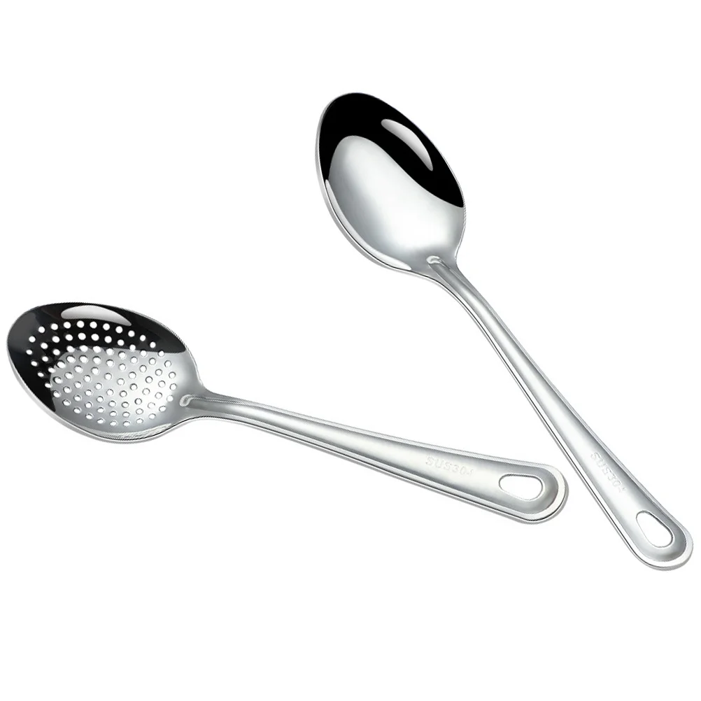 2 Pcs Stainless Steel Serving Spoon Household Spoons Slotted Appliance Portable Utensils Daily Dinner stainless steel spoon