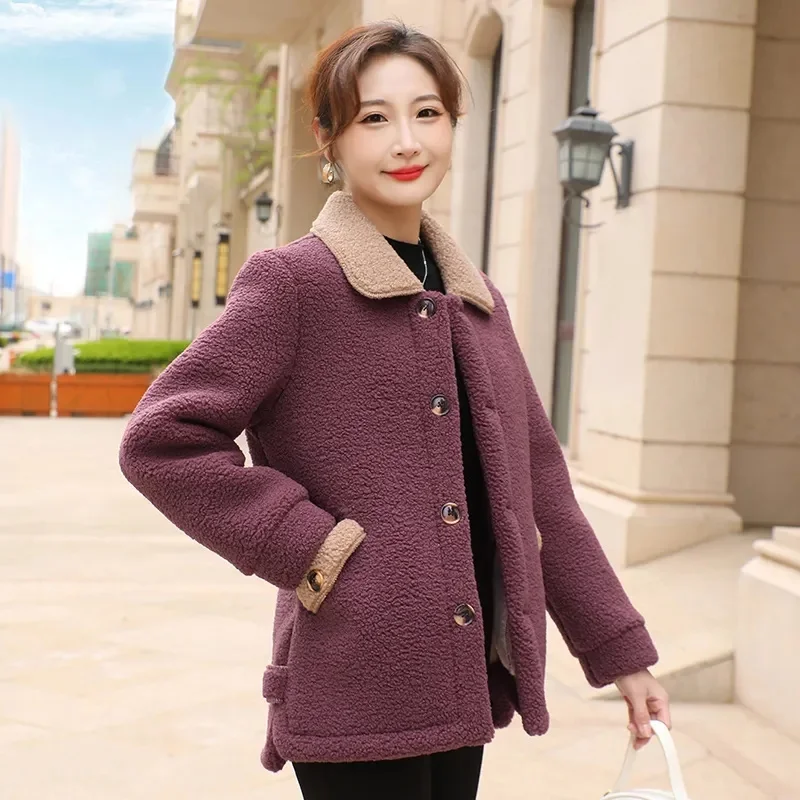 

New Old-Aged Women's Tops Velvet Imitation Lambswool Jacket Mother's Clothes Autumn Winter Warm Cotton Padded Coat Female Parkas