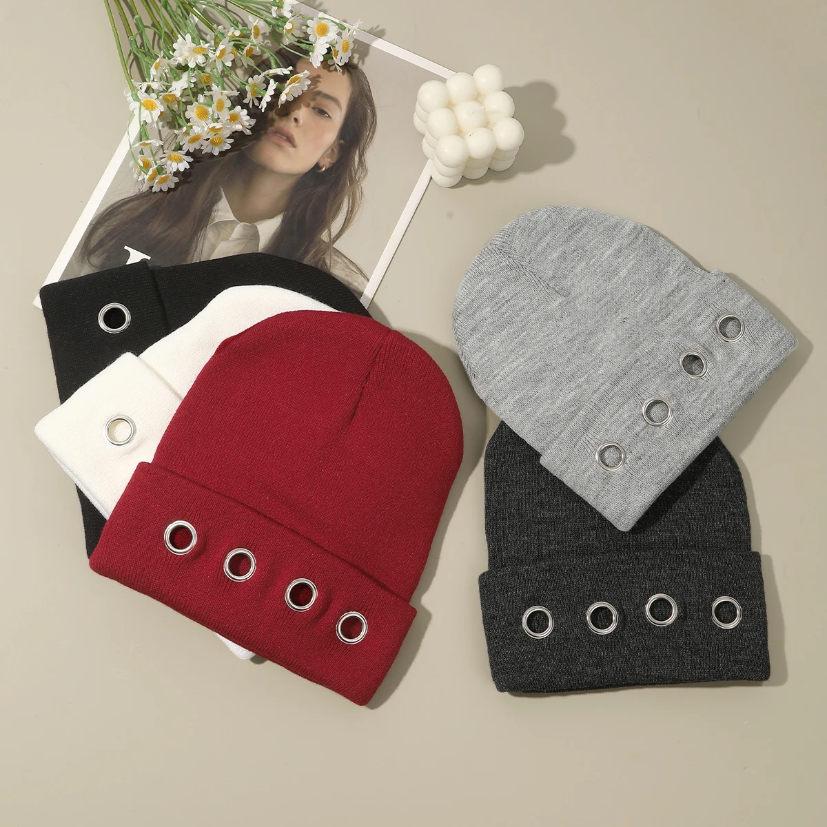 1pc Fashion Solid Color Knitted Cap Autumn Winter Warm Hat Thick Soft Windproof Outdoor Headwear For Women Ladies Caps Turban