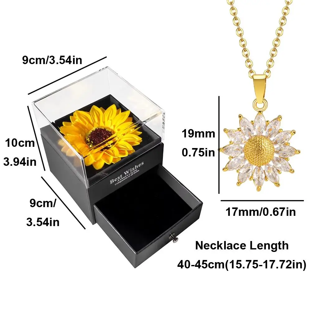 Stainless Steel Sunflower Necklace with Gift Box | Cubic Zirconia “I Love You Sunshine”... - SKU JPB00005 - UGI Packaging