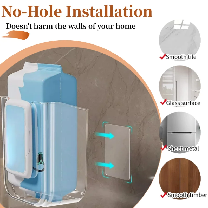 Wet Tissue Storage Box Wall Mounted Wipe Holder Dispenser No Punching Tissue Box Holder for Kitchen Bedroom Toilet Organizer Tissue Box Tissue Dispenser Wet Tissue Storage Box Tissue Storage Box