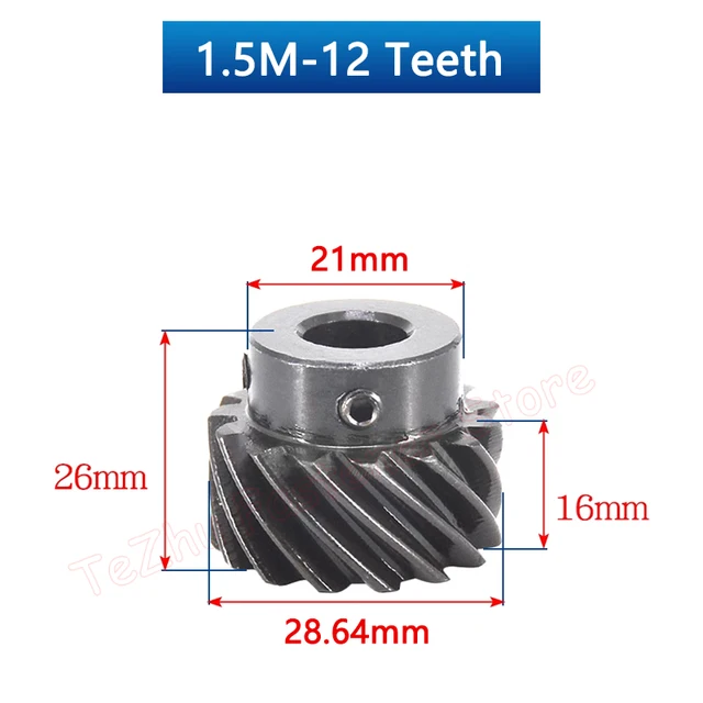 Helical Gear, 12 Pitch, 12 Teeth, 45° Helix, 14.5° PA, 0.625" Bore, Steel, Right Hand – For Machinery & Drives