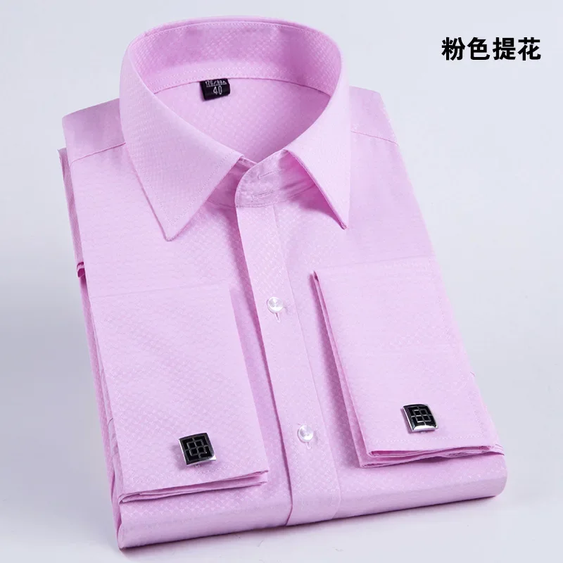 Dress Shirts Mens French Cuff Dress Shirt with Cufflink