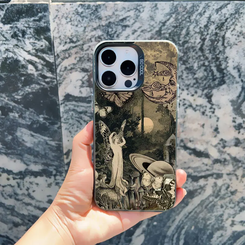Retro Engel-Sternenkarte Handyhülle für iPhone 17 16 15 14 Plus 15 14 13 Mini 12 11 Pro Max Schutzhülle Laser-Stoßfeste Schale – Detail 3