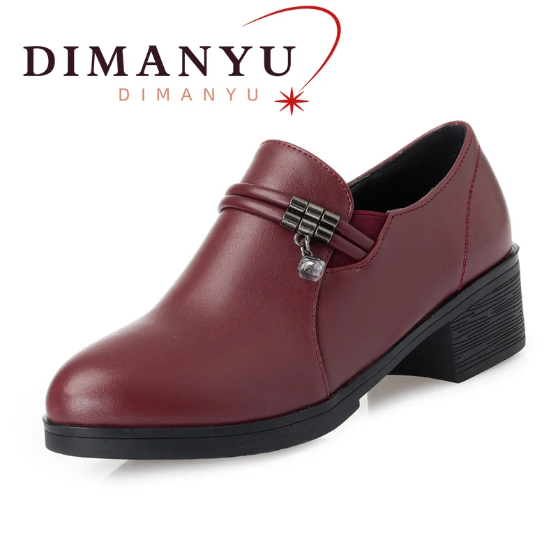 DIMANYU Office Women's Shoes Spring 2024 New Genuine Leather women's Shoes Medium Heel Plus Size 41 42 43 Mom Shoes