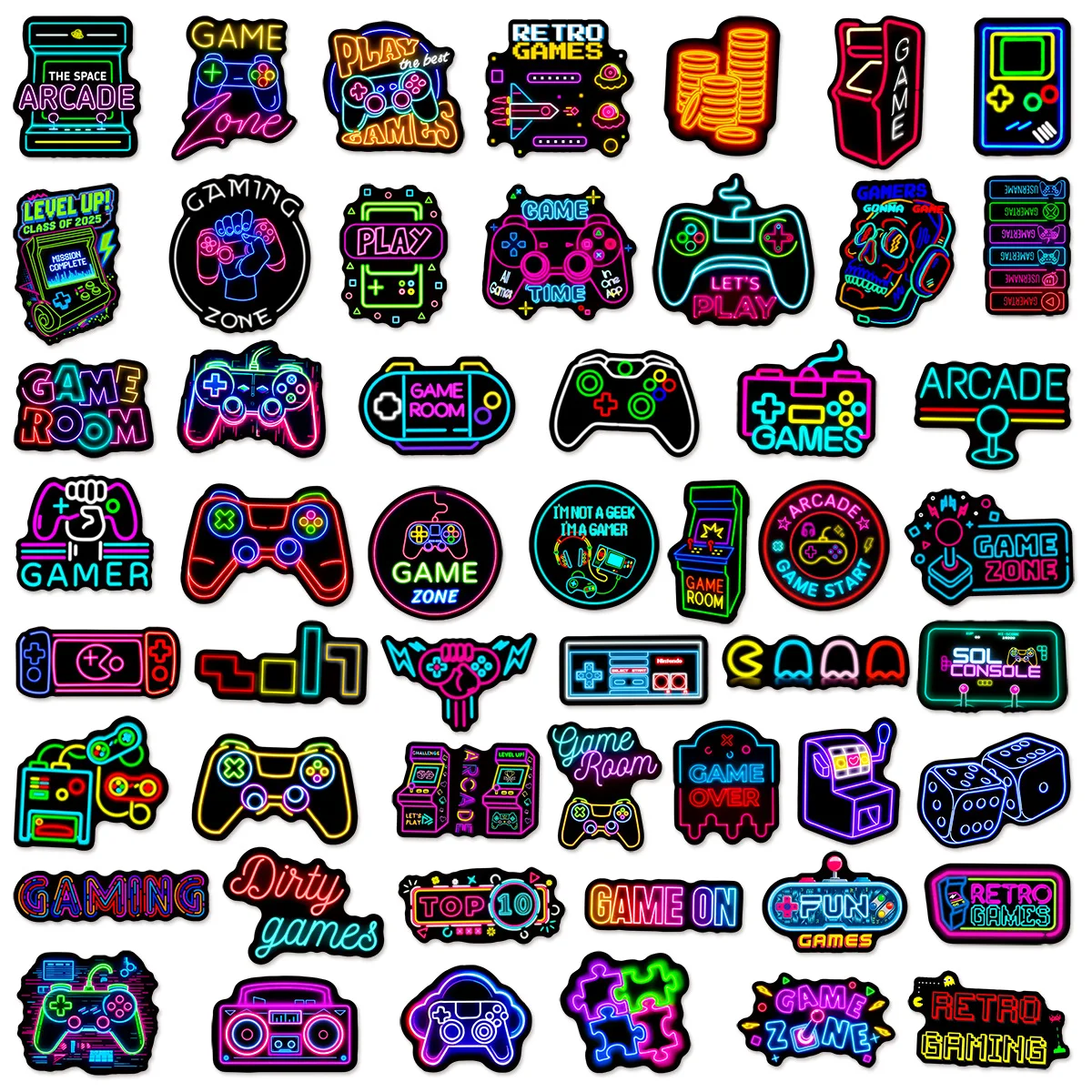 50/100개 멋진 네온 아케이드 스티커 오토바이 노트북 스케이트 태블릿 여행가방 전화 방수 데칼