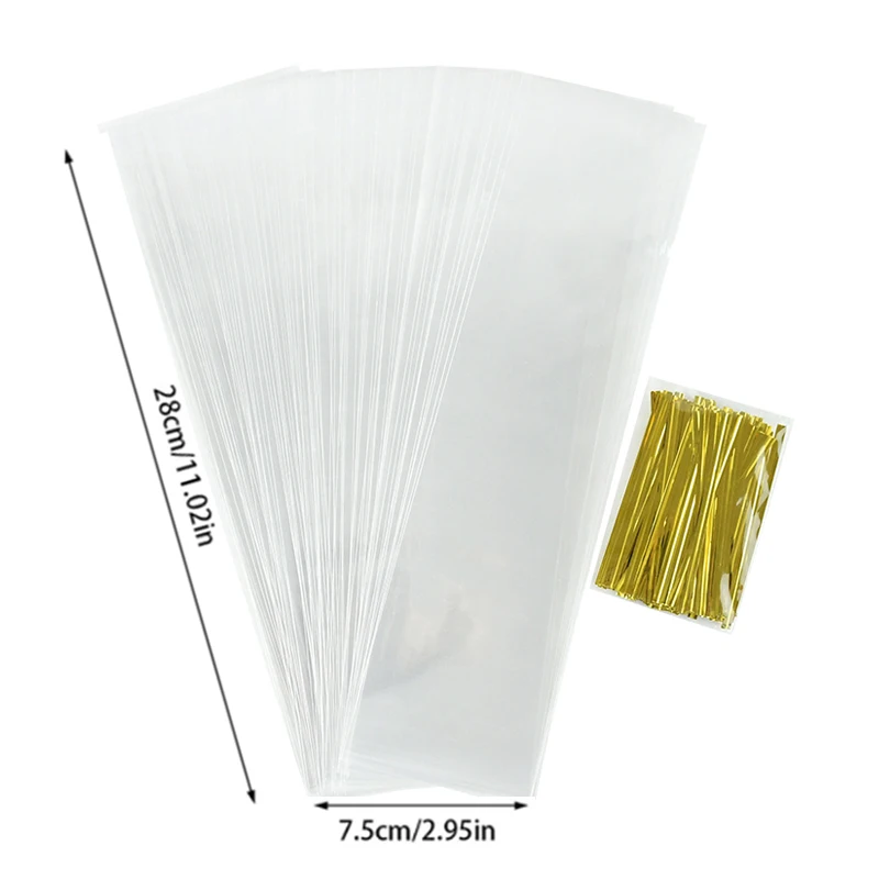 200 Transparent OPP Plastic Bags - 10x15 Cm With Seals & Twine For Candy, Cookies, Jewelry & Gifts