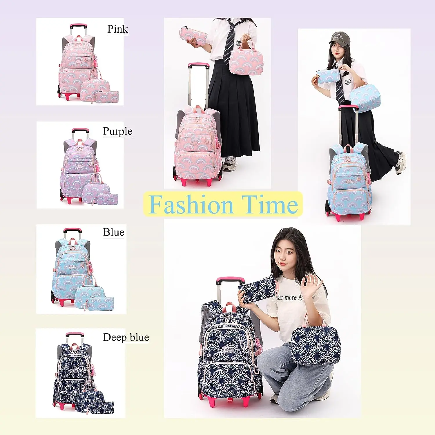 Rolling School Bags for Girls Backpack Children Waterproof School Backpacks with Wheels Middle School Trolley Luggage Back Pack 6