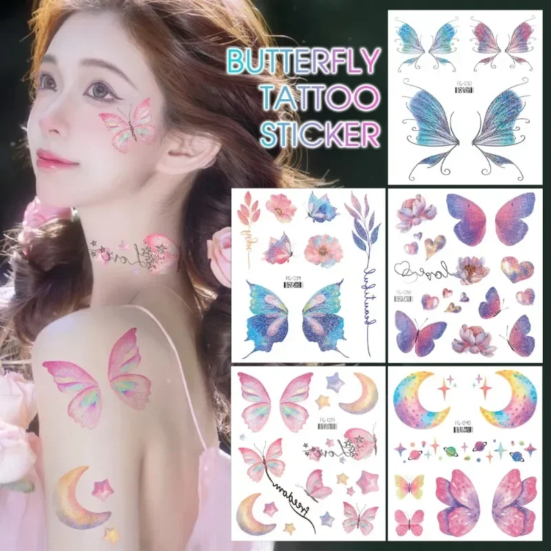 3D Fairy Butterfly Wings Shiny Tattoo Sticker Waterproof Eyes Face Body Art Fake Tattoos For Women Makeup Dance Music Festival view 3
