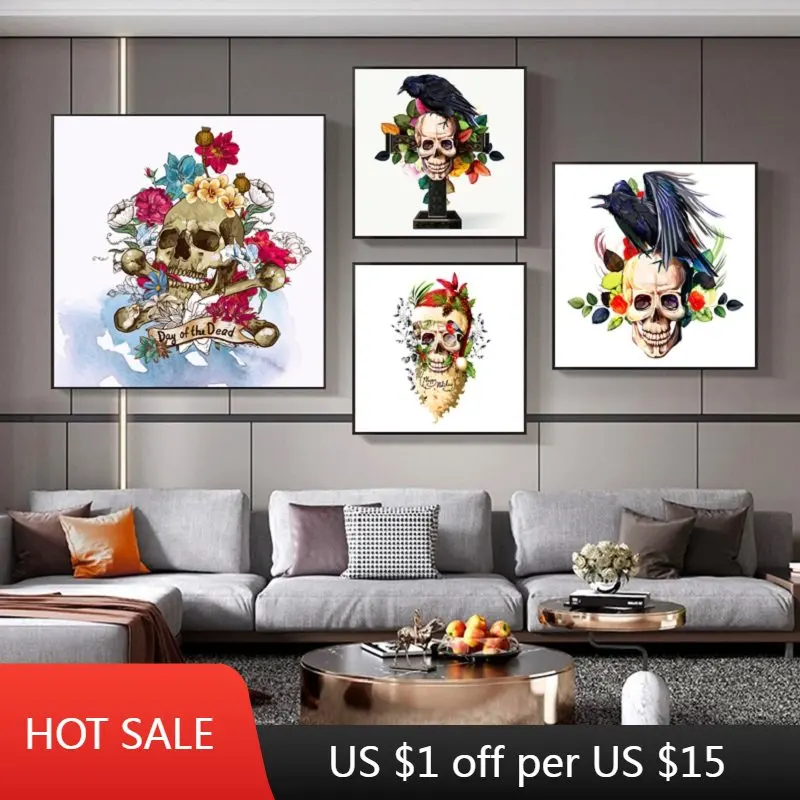 

Abstract Classic Skull Halloween Oil Painting Print Canvas Posters And Prints Home And Bar Decoration Murals