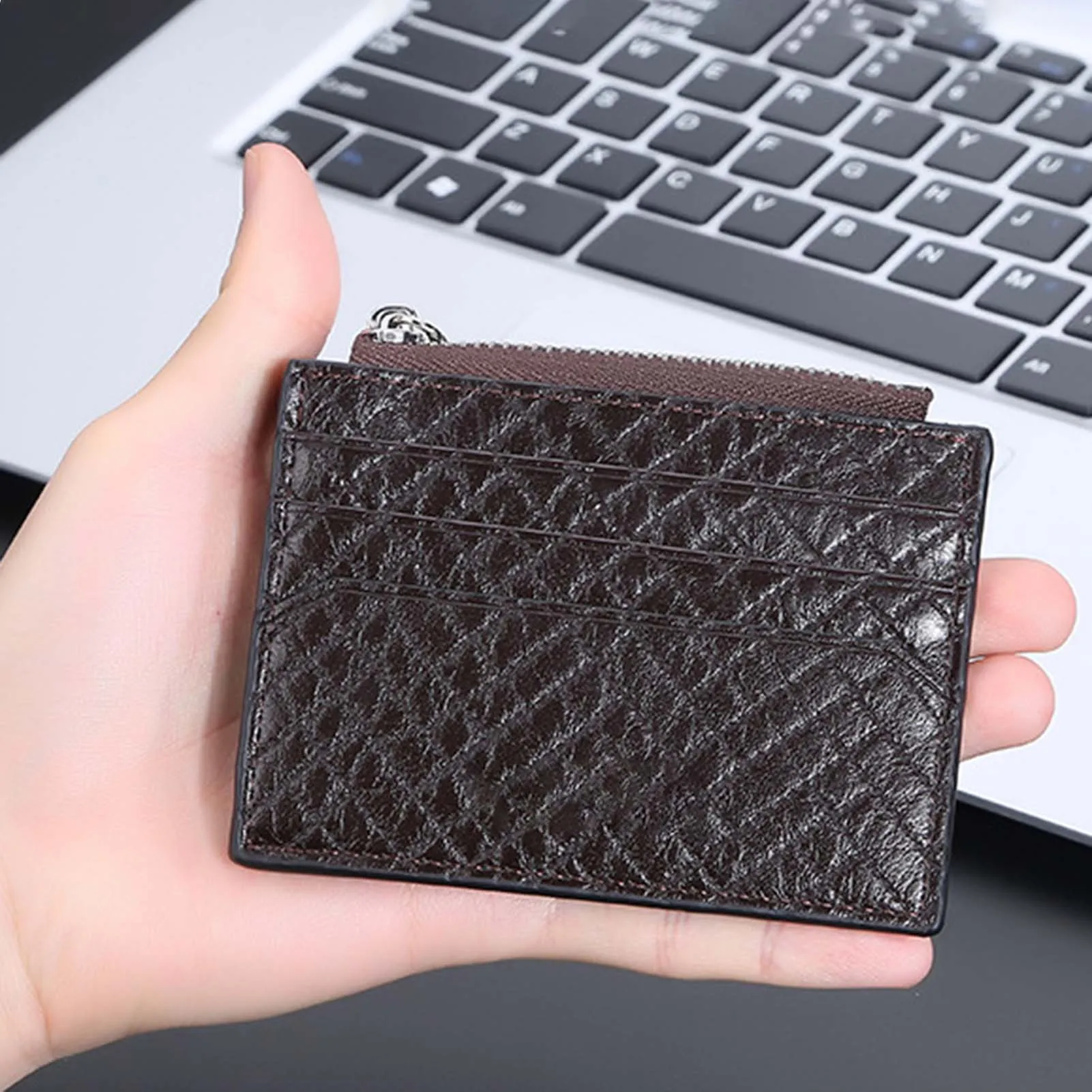 

Ultra-thin Zipper Card Bag For Men Portable Wear-Resistant Card Holder For Money Card Coin
