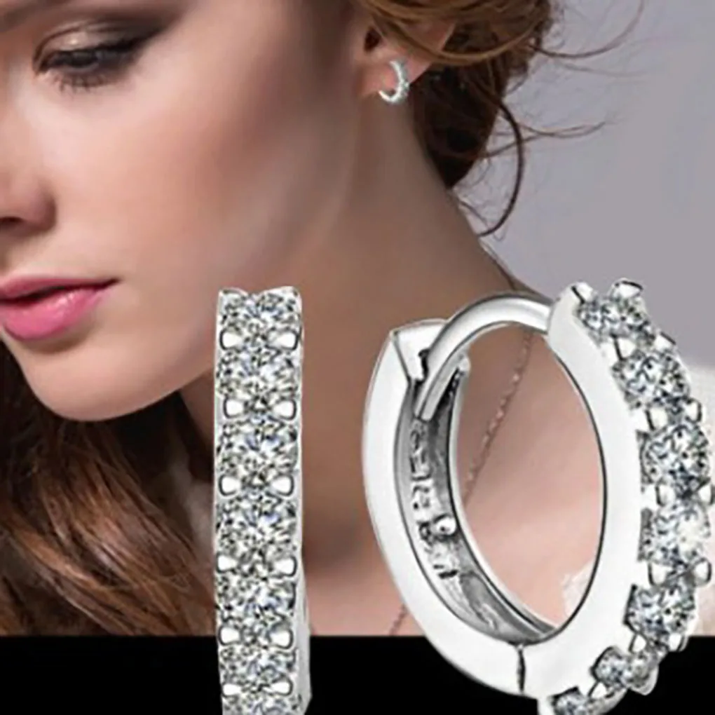 Women Jewelry Plated Rhinestone Crystal Hoop Earrings