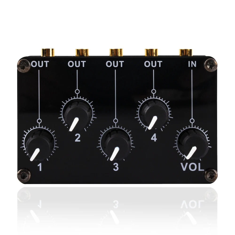 

Mini 4 Channel Stereo Line Mixer 4out 1in for Live Studio Recording Portable Passive Analog Audio Sound Mixing Console Low Noise