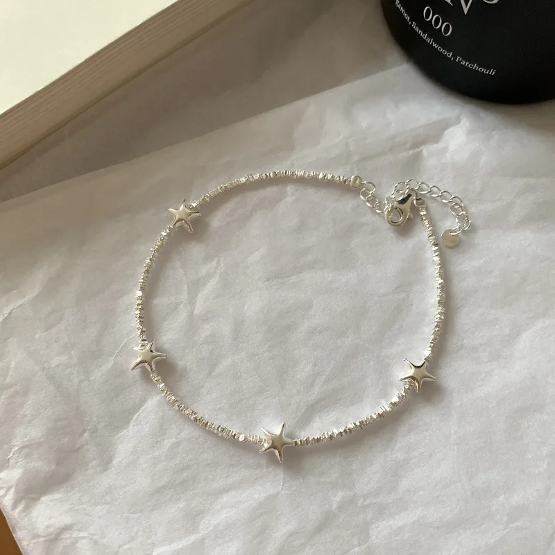 925 Sterling Silver Anklet Star Geometric Beads Squares Punk Irregular For Woman Girl Fashion Jewelry Gift