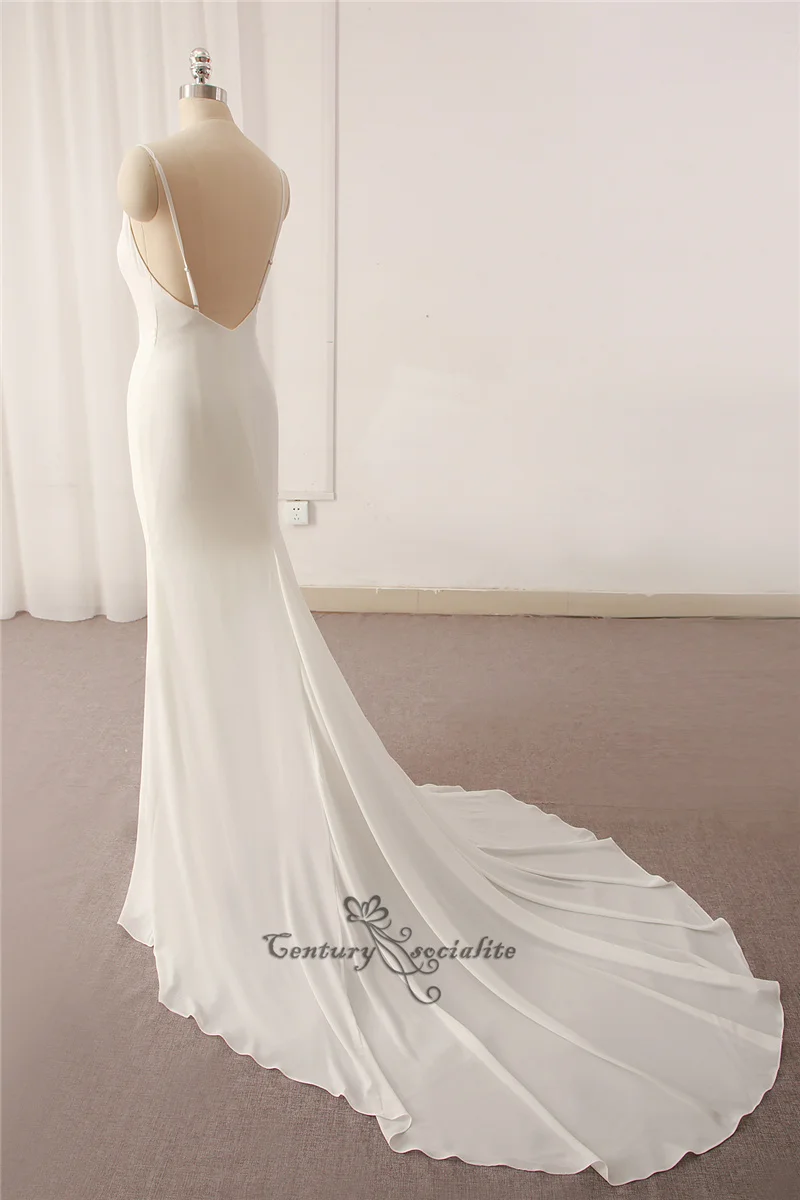 Simple Boho Wedding Dresses for Women Mermaid 2022 Spaghetti Straps Chiffon Beach Bridal Gowns Bride Dress Vestido De Noiva 6