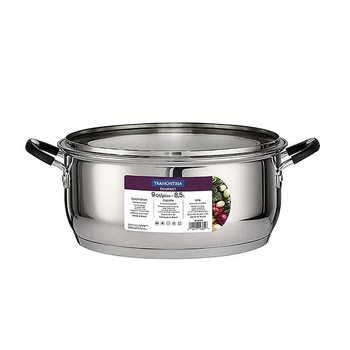 Gourmet Stainless Steel Dutch Oven 9Qt Induction Safe Tri-Ply Base Cooking Pot with Glass Lid Ergonomic Soft Grip Handles Soup 3