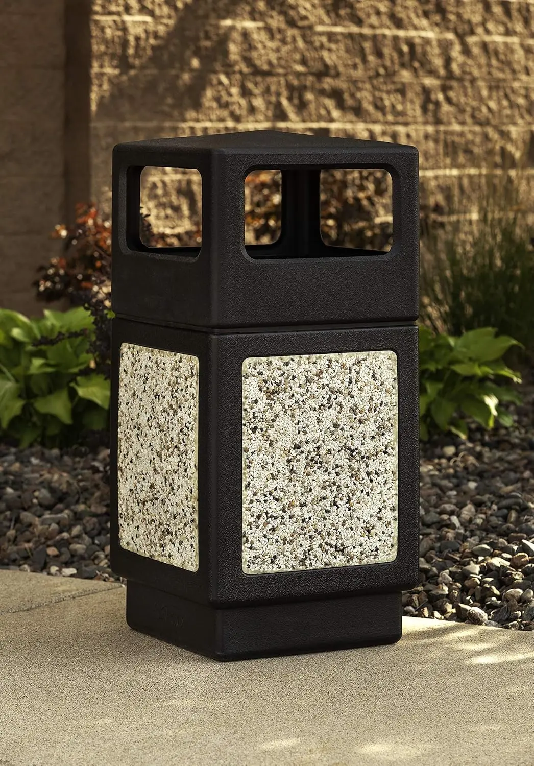 Canmeleon Garbage Can for Indoor and Outdoor Use, Durable & Weather-Resistant Trash Receptacle with Stone Panels, 38 Gallons