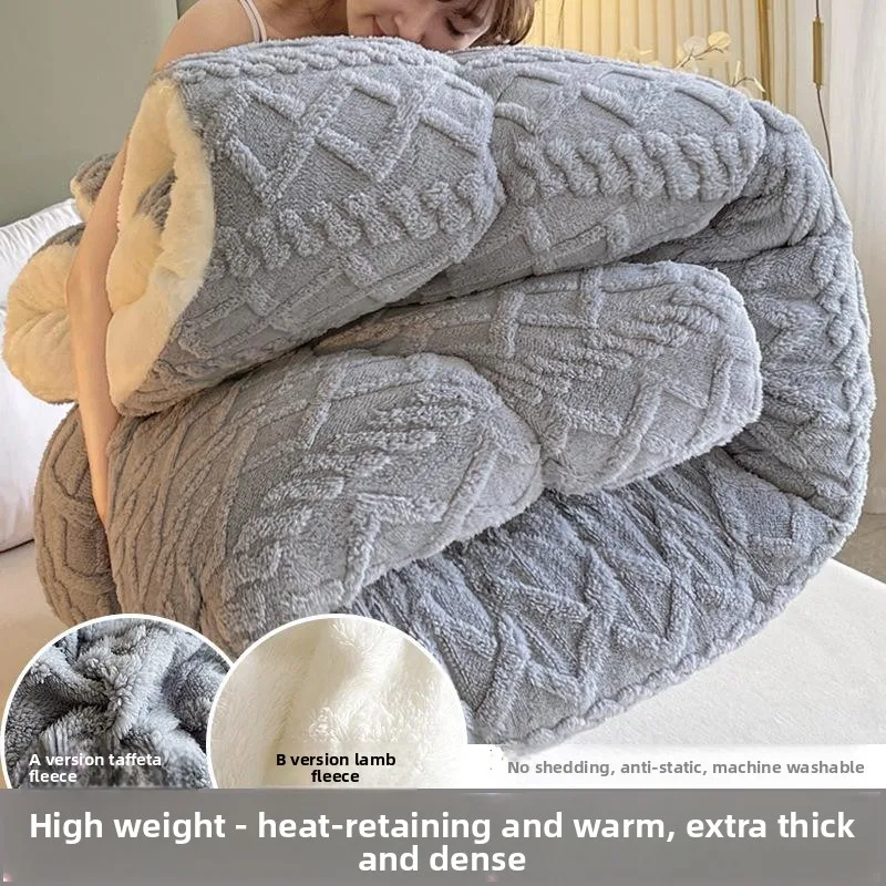 שמיכת קטיפה עבה כבשונית דו-צדדית, שמיכת חורף חמה, קטיפה טורית, ליחיד, ליבה לסתיו-חורף